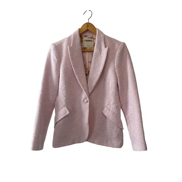 L’Agence Pink Chamberlain Textured Tweed Blazer Jacket Size 8 Elegant - Picture 5 of 16